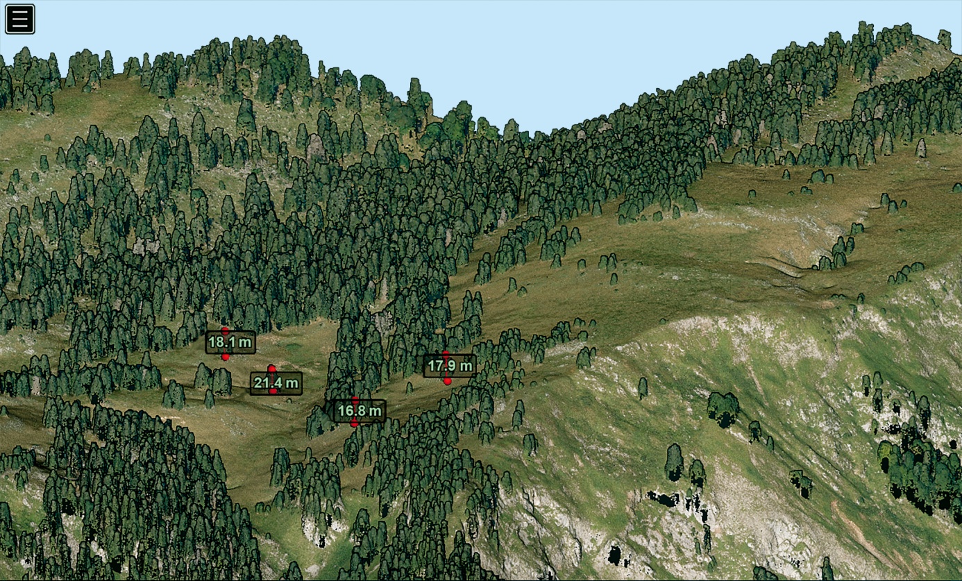 Moderne Technologien machen es möglich, den gesamten Wald in Österreich digital zu erfassen. Damit können zum Beispiel die Höhen von beliebig vielen Bäumen gleichzeitig und vollautomatisch gemessen werden, ohne dabei den Wald betreten zu müssen. Copyright: BFW